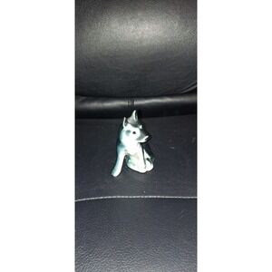 Vintage Glossy Ceramic Siberian Husky German Shepherd Dog Figurine Sitting